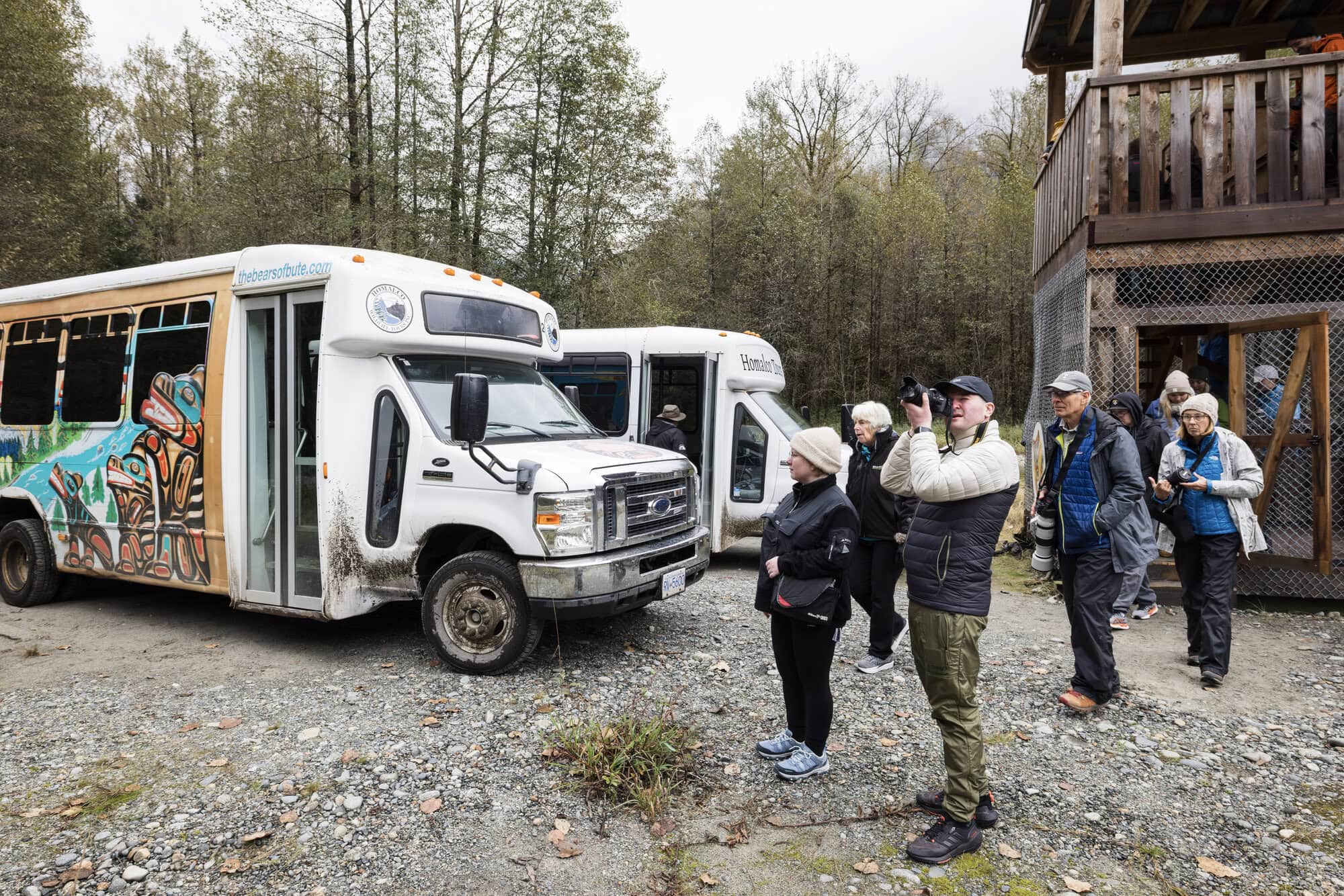 Vans and Viewing Tower in Bute Inlet