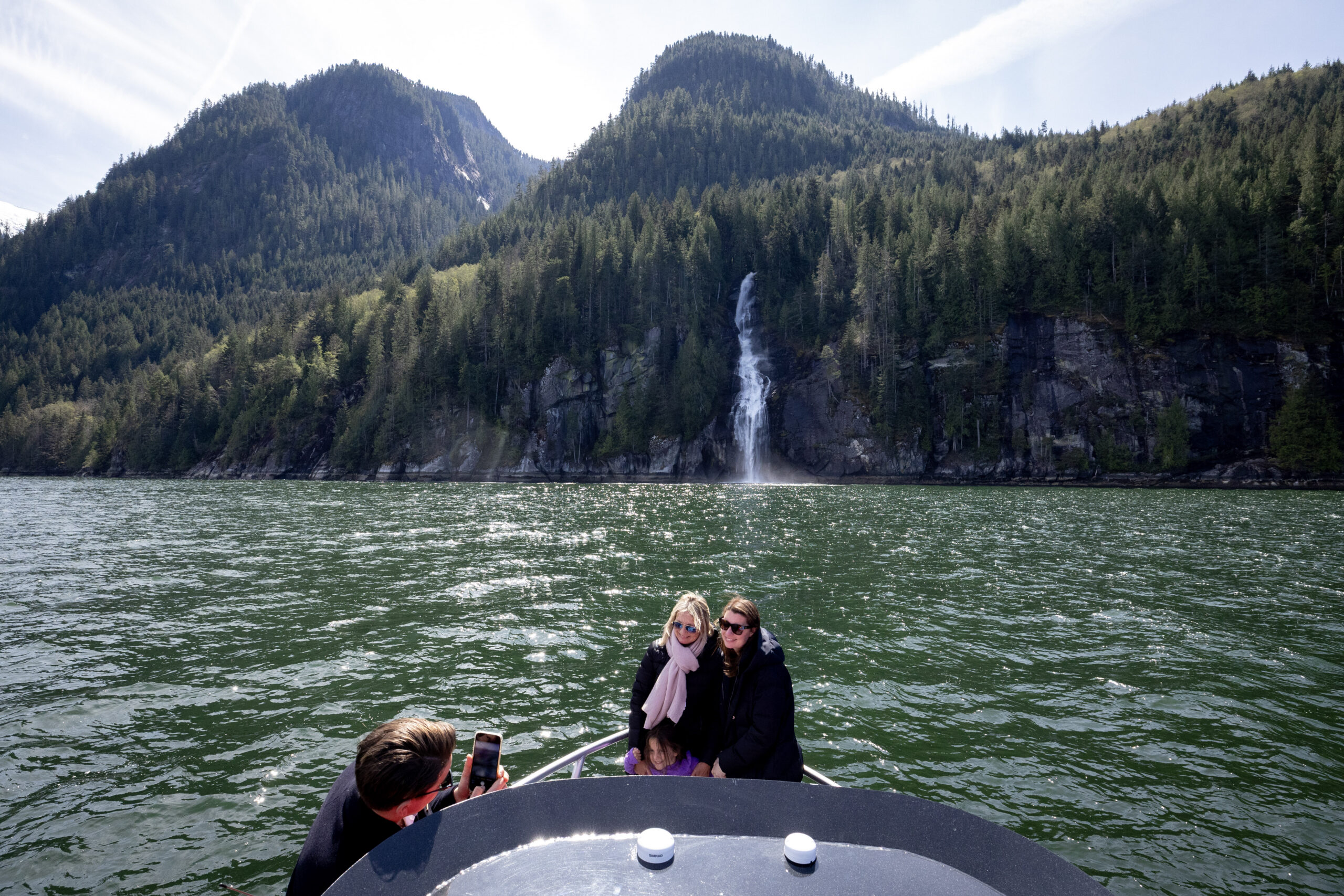 guests with a waterfall