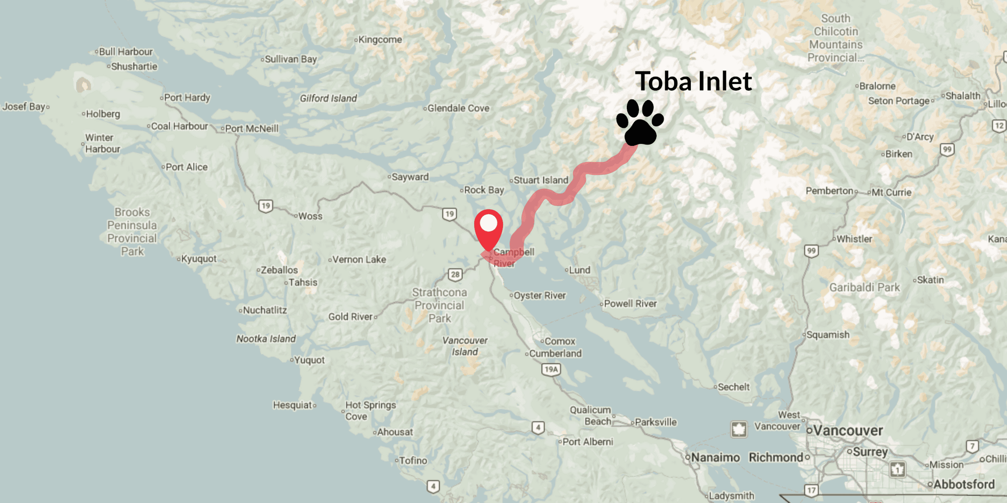Toba Inlet Map