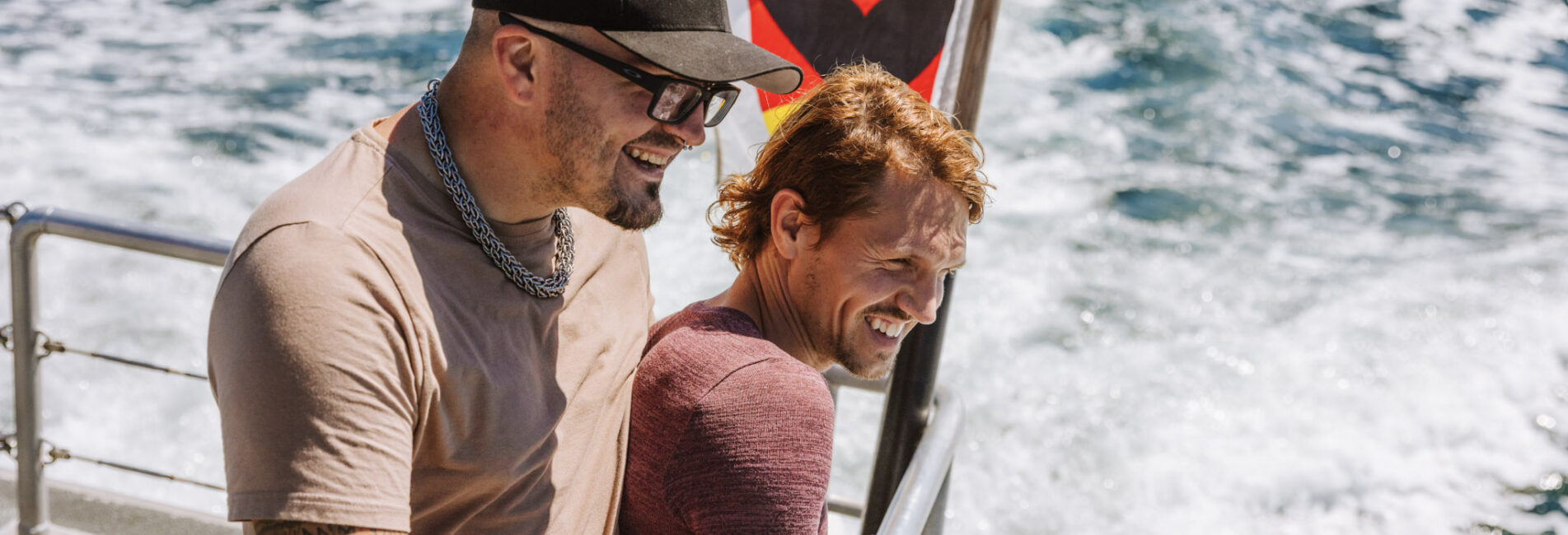 A couple on a whale watching boat