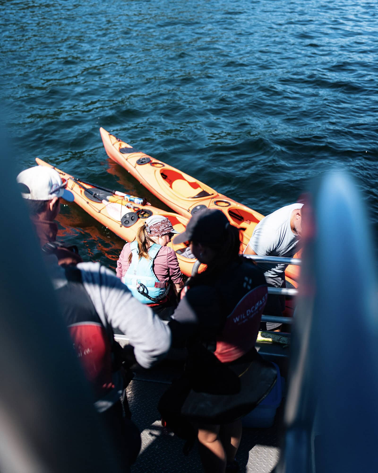 Dropping kayaks from the boat