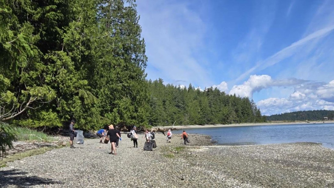 People walking on Marina Island shore.